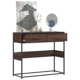 Berkfield Home Decorative Console Table Brown Oak 90x35x80 cm Engineered Wood - Size: 90 x 35 x 80 cm - thumbnail 2
