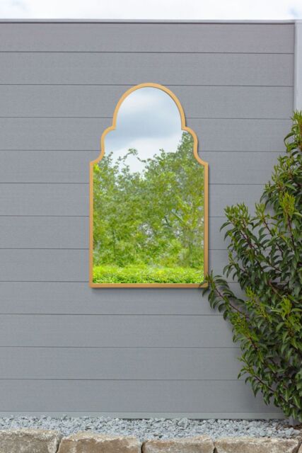 "MirrorOutlet Gold Metal Framed Arched Garden Wall Mirror 41""x 24"" (104CM X 61CM) - Size: 1 Pack" - image 1