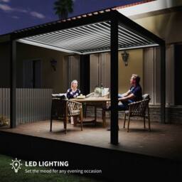 OUTSUNNY 3 x 3(m) Electric Louvered Pergola Aluminium Pergola w/ LED Light in Dark Grey - thumbnail 6