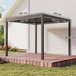 OUTSUNNY 3 x 3(m) Electric Louvered Pergola Aluminium Pergola w/ LED Light in Dark Grey - thumbnail 3