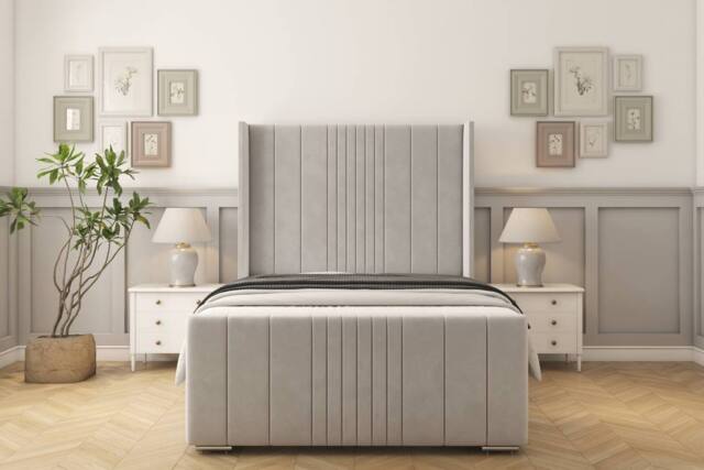"Sloomy Hargrave Plush Bed Frame With 50"" Upholstered Wingback Headboard in Silver - Size: Small Single" - image 1