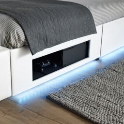 X Rocker AVA Upholstered TV Bed with Underbed Storage & LED Lights in White - Size: Double - thumbnail 4