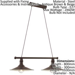 Loops Ceiling Pendant Light & 2x Matching Wall Lights Antique Metal Shade Vintage - thumbnail 2