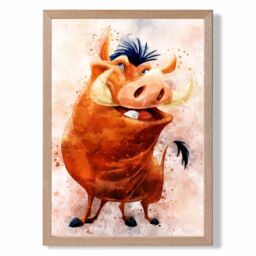 ARTZE Pumba Watercolour Lion King Framed Print SIZE: A4 with Oak Frame in Brown