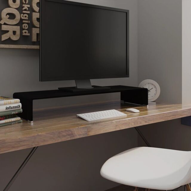 Berkfield Home TV Stand/Monitor Riser Glass Black 90x30x13 cm - Size: 90 x 30 x 13 cm - image 1