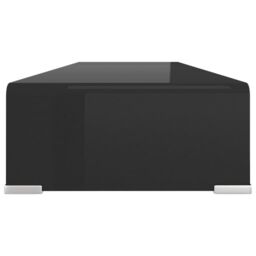 Berkfield Home TV Stand/Monitor Riser Glass Black 90x30x13 cm - Size: 90 x 30 x 13 cm - thumbnail 4