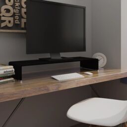 Berkfield Home TV Stand/Monitor Riser Glass Black 90x30x13 cm - Size: 90 x 30 x 13 cm - thumbnail 1