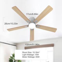 Garwarm 132cm LED Ceiling Fan with Remote Control & Light Kit Included in Natural - thumbnail 6