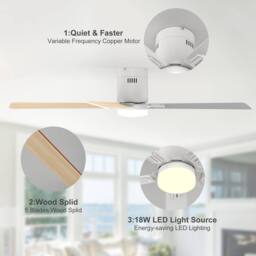 Garwarm 132cm LED Ceiling Fan with Remote Control & Light Kit Included in Natural - thumbnail 9