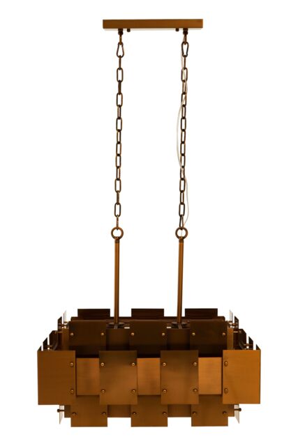 Orsina Metal Brass Finish Pendant Light With Eight Bulbs, Modern Minimalist Chandelier With Bold Square Frames in Gold - image 1