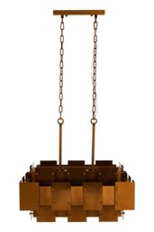 Orsina Metal Brass Finish Pendant Light With Eight Bulbs, Modern Minimalist Chandelier With Bold Square Frames in Gold