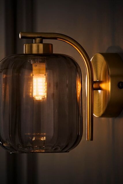 ValueLights Amelie Gold Stem Single Ribbed Glass Lamp Wall Light with LED Bulbs - image 1