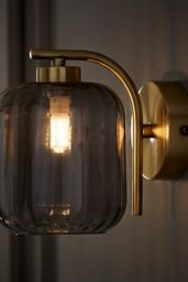 ValueLights Amelie Gold Stem Single Ribbed Glass Lamp Wall Light with LED Bulbs - thumbnail 2