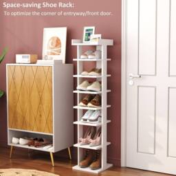 Dprodo 7-Tier PVC Wood Plastic Shoe Rack in White - Size: 1 Pack - thumbnail 4