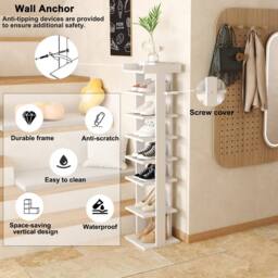 Dprodo 7-Tier PVC Wood Plastic Shoe Rack in White - Size: 1 Pack - thumbnail 5