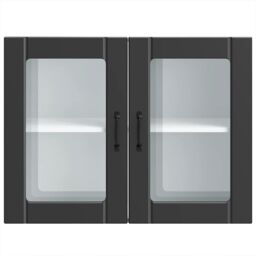 Berkfield Home Kitchen Wall Cabinet with Glass Door Lucca Black Engineered Wood - thumbnail 6