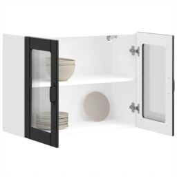Berkfield Home Kitchen Wall Cabinet with Glass Door Lucca Black Engineered Wood - thumbnail 1