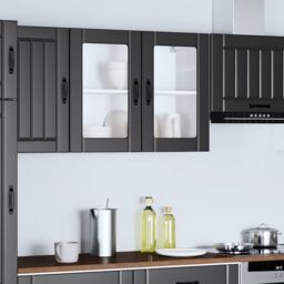 Berkfield Home Kitchen Wall Cabinet with Glass Door Lucca Black Engineered Wood - thumbnail 4