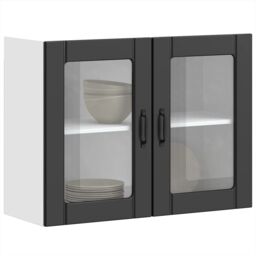 Berkfield Home Kitchen Wall Cabinet with Glass Door Lucca Black Engineered Wood - thumbnail 5