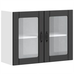 Berkfield Home Kitchen Wall Cabinet with Glass Door Lucca Black Engineered Wood - thumbnail 2