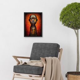Artery8 Modern African Oil Ceremonial Statue Artwork Framed Wall Art Print A4 in Black - thumbnail 2