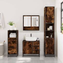 Berkfield Home 3 Piece Bathroom Furniture Set Smoked Oak Engineered Wood in Brown - thumbnail 3