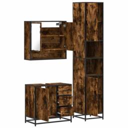 Berkfield Home 3 Piece Bathroom Furniture Set Smoked Oak Engineered Wood in Brown - thumbnail 8