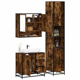 Berkfield Home 3 Piece Bathroom Furniture Set Smoked Oak Engineered Wood in Brown - thumbnail 2