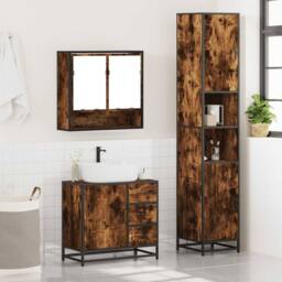 Berkfield Home 3 Piece Bathroom Furniture Set Smoked Oak Engineered Wood in Brown - thumbnail 4