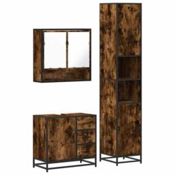 Berkfield Home 3 Piece Bathroom Furniture Set Smoked Oak Engineered Wood in Brown - thumbnail 1