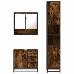 Berkfield Home 3 Piece Bathroom Furniture Set Smoked Oak Engineered Wood in Brown - thumbnail 5