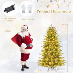 Gymax 180 CM/6 FT Pre-lit Christmas Tree With 270 Warm White LED Lights in Green - thumbnail 9
