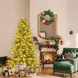 Gymax 180 CM/6 FT Pre-lit Christmas Tree With 270 Warm White LED Lights in Green - thumbnail 4