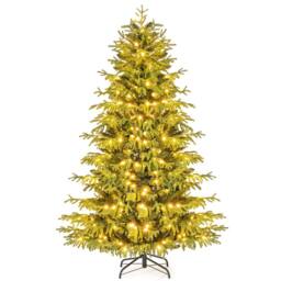 Gymax 180 CM/6 FT Pre-lit Christmas Tree With 270 Warm White LED Lights in Green - thumbnail 1