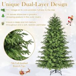 Gymax 180 CM/6 FT Pre-lit Christmas Tree With 270 Warm White LED Lights in Green - thumbnail 3