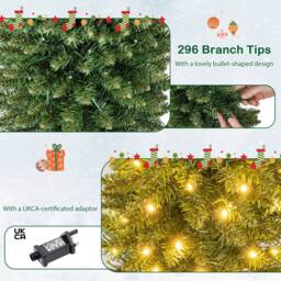 Gymax 150CM Pre-lit Artificial Christmas Tree With 296 Branch Tips & 150 LED Lights in Green - Size: 5ft - thumbnail 3
