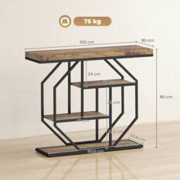 HOMCOM Industrial Console Table, Hallway Table with 4-Tier Shelves in Brown - thumbnail 3