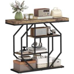 HOMCOM Industrial Console Table, Hallway Table with 4-Tier Shelves in Brown - thumbnail 2