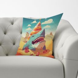 Warren Reed - Designer Shark On A Beach Holiday Cushions in Yellow - Size: 45 cm x 45 cm - thumbnail 3