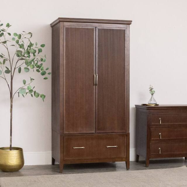 Melody Maison Dark Wood Reeded Wardrobe - Georgian Range in Dark Brown - image 1