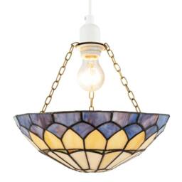 Happy Homewares Lavender Purple Stained Glass Domed Tiffany Pendant Shade with Chains - thumbnail 2