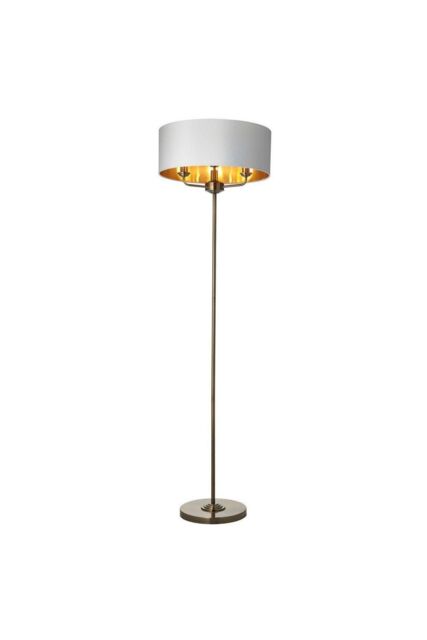 Netlighting Highclere Base & Shade Floor Lamp Antique Brass Plate Vintage White Fabric in Gold - image 1