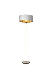 Netlighting Highclere Base & Shade Floor Lamp Antique Brass Plate Vintage White Fabric in Gold