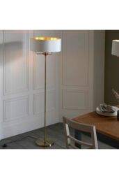 Netlighting Highclere Base & Shade Floor Lamp Antique Brass Plate Vintage White Fabric in Gold - thumbnail 5