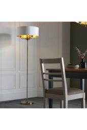 Netlighting Highclere Base & Shade Floor Lamp Antique Brass Plate Vintage White Fabric in Gold - thumbnail 2