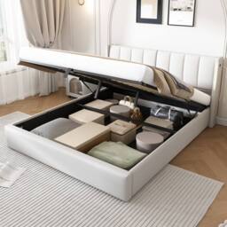 BTM White 6ft Super King LED Bed with Hydraulic Storage & USB Charging - thumbnail 7