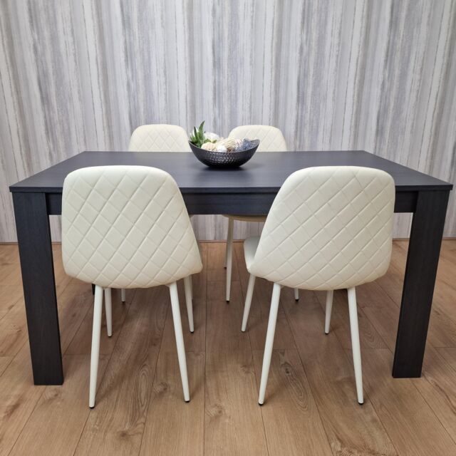 KOSY KOALA Grey Dining Table & 4 Cream Stitched Padded Chairs Kitchen Dining Table for 4 Dining Room Dining Set in Dark Grey - image 1