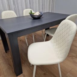 KOSY KOALA Grey Dining Table & 4 Cream Stitched Padded Chairs Kitchen Dining Table for 4 Dining Room Dining Set in Dark Grey - thumbnail 4