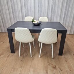 KOSY KOALA Grey Dining Table & 4 Cream Stitched Padded Chairs Kitchen Dining Table for 4 Dining Room Dining Set in Dark Grey - thumbnail 6