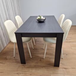 KOSY KOALA Grey Dining Table & 4 Cream Stitched Padded Chairs Kitchen Dining Table for 4 Dining Room Dining Set in Dark Grey - thumbnail 3